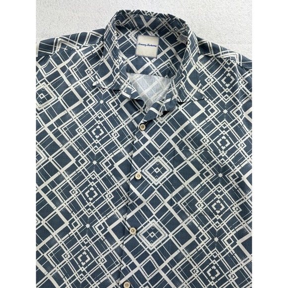Tommy Bahama Mens Sz XXL Shirt 100% Silk Art Deco Retro Camp Shirt Antique Blue - Picture 3 of 16